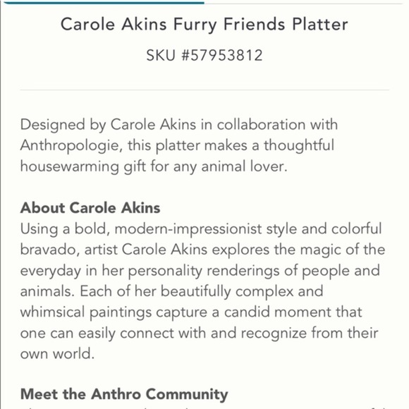 Anthropologie-Carole Akins Furry Friends Oval Platter